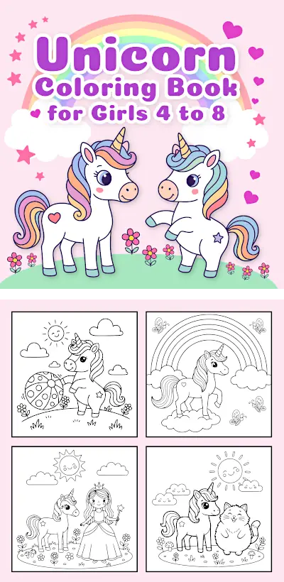 unicorn coloring book for ages 4 to 8