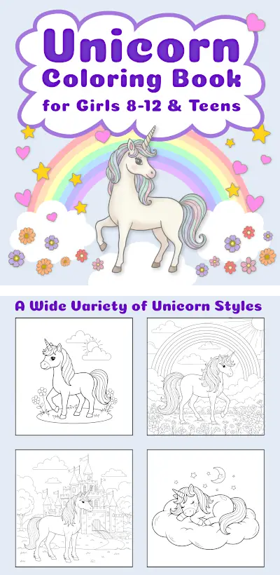 unicorn coloring book for ages 8 to 12