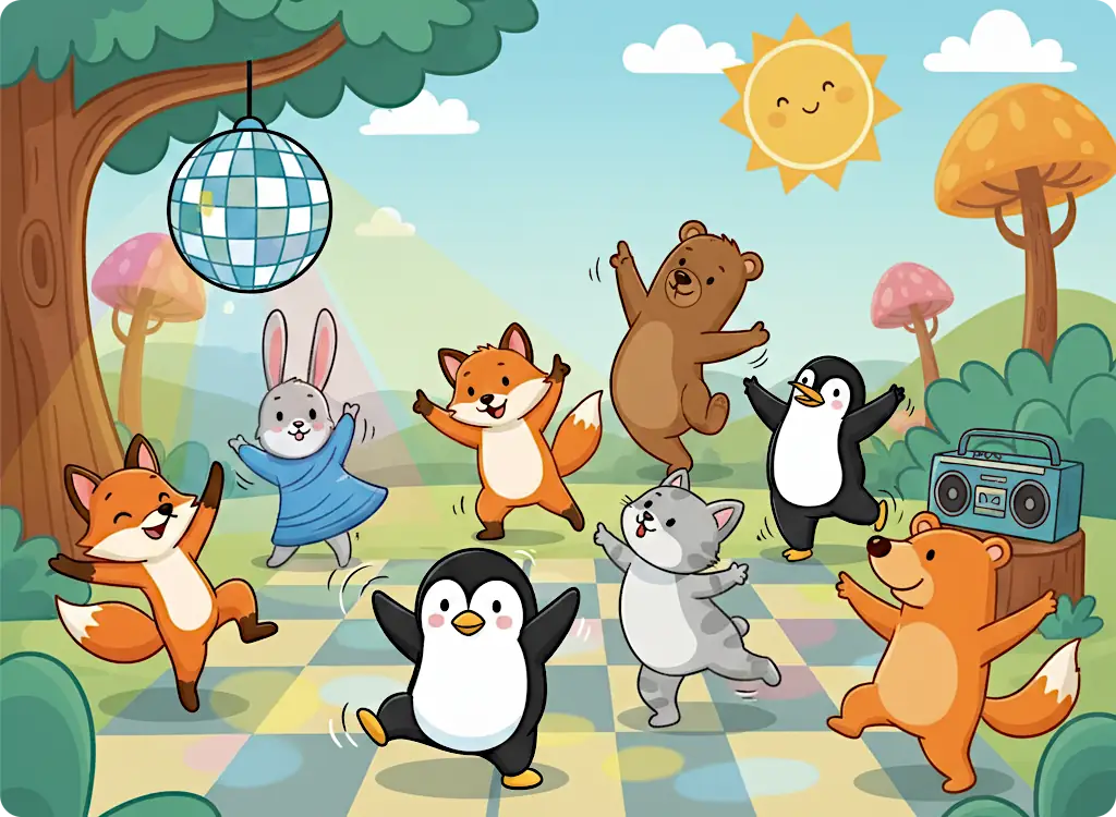 freeze dance game cartoon drawing