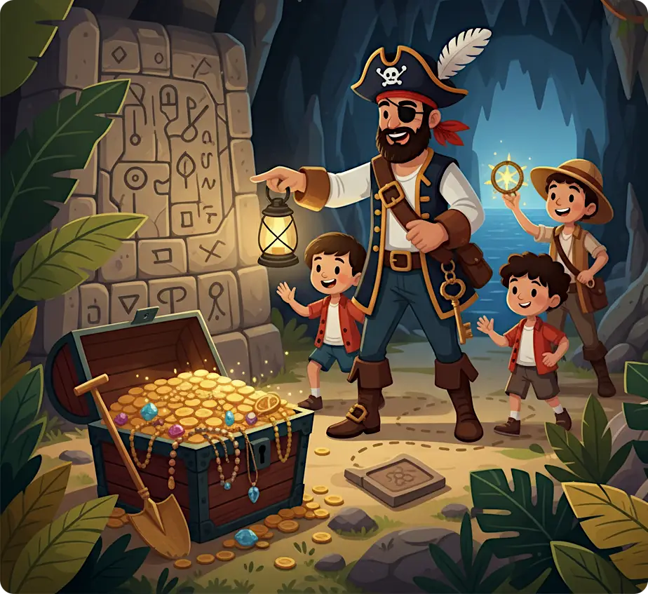 treasure hunt game cartoon drawing
